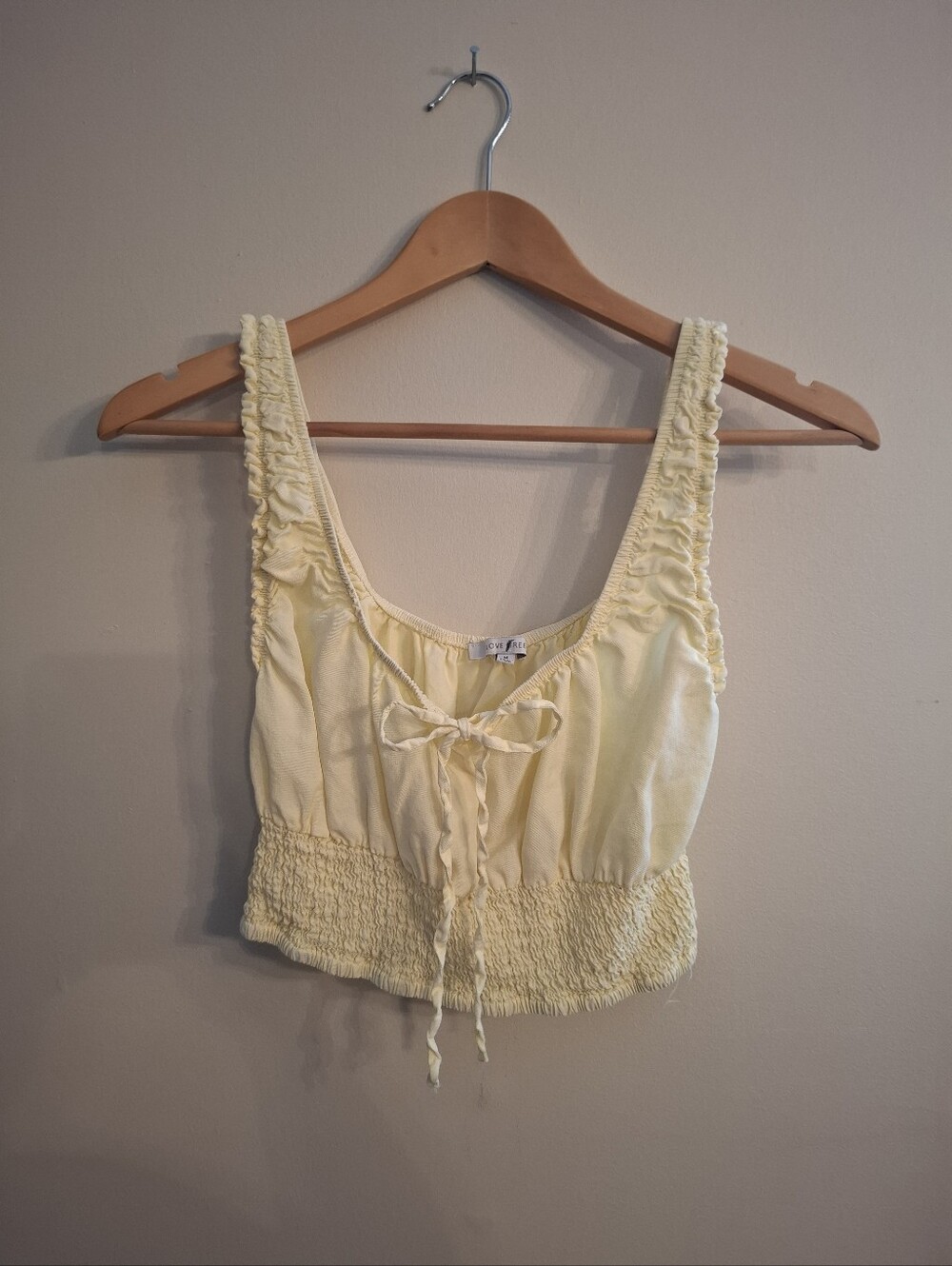 Love Tree Sunny Yellow Smocked Tie-Front Crop Top